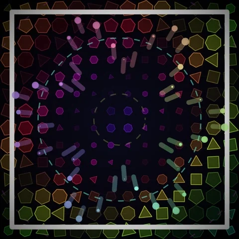 Abstract Geometric Shapes Exploding Outward with Colorful Light Trails Stockbeeldmateriaal 347261815