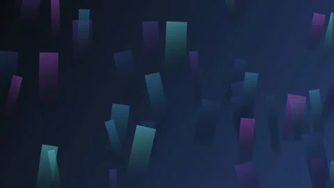 Abstract geometric shapes float against a deep blue and purple background Stock Footage 326176440