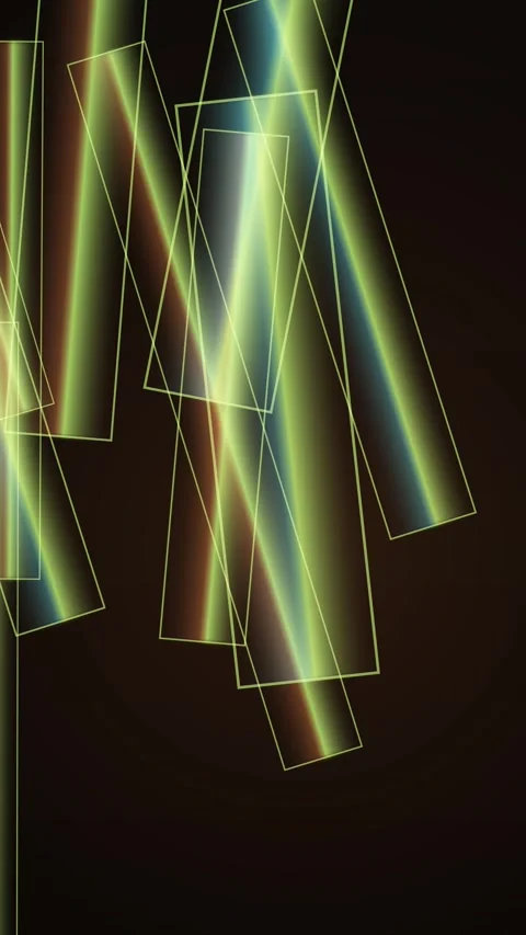 Abstract geometric shapes float in a dark, neon-lit space Stock Footage 327625602