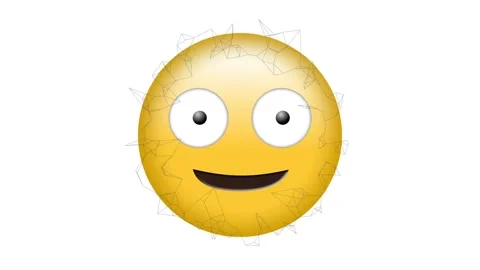 Abstract geometric shapes floating against silly face emoji on white background Stock Footage 329419276