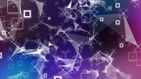 Abstract geometric shapes floating in vibrant digital space background with Stock-Footage 340940454