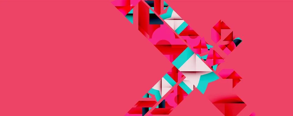 Abstract geometric shapes form dynamic composition. Pink background emphasizes Stock Illustration