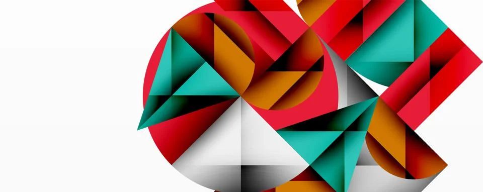 Abstract geometric shapes form dynamic composition. Red, teal, brown hues Ilustração Stock