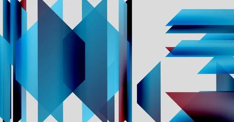 Abstract geometric shapes form letters ME. Blue hues dominate design, creating Stock Illustration