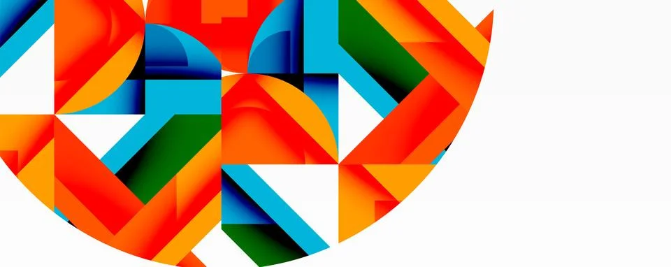 Abstract geometric shapes form partial circle. Bright colors dominate Ilustração Stock