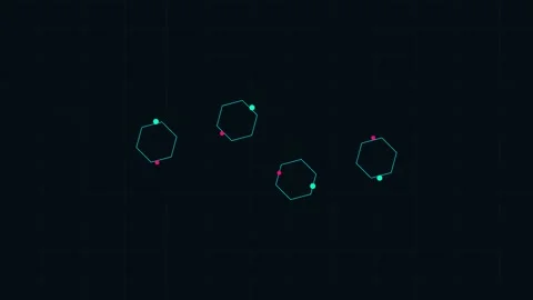 Abstract geometric shapes with glowing dots on a solid black background 動画素材 338310527