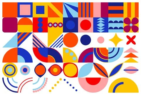 Abstract geometric shapes on grid set. Stockillustratie