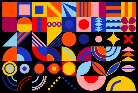 Abstract geometric shapes on grid set. 스톡 일러스트