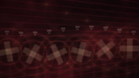 Abstract geometric shapes interact on a dark red and black background 스톡 동영상 330922539