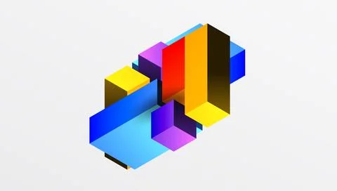 Abstract geometric shapes intersect, creating vibrant colorful isometric design. 스톡 일러스트