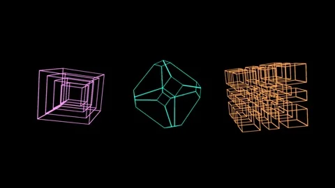 Abstract Geometric Shapes Morph and Form on Black Background, Digital Motion Stock Footage 331999177