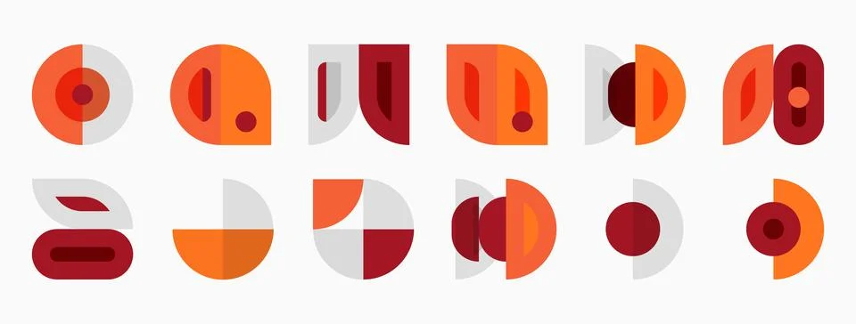 Abstract geometric shapes, mostly circles, rectangles, variations. Warm color 스톡 일러스트