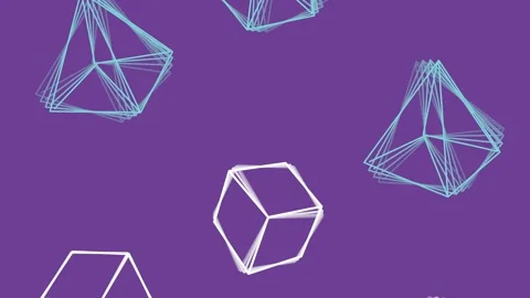 Abstract geometric shapes in motion, white cubes and teal pyramids slowly r.. Stock Footage 333354118