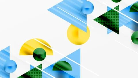 Abstract geometric shapes overlap. Blue, green, yellow elements create dynamic 库存插图