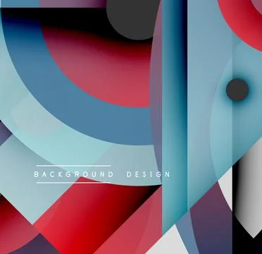 Abstract geometric shapes overlap. Blue, red, black hues create modern visual Stockillustratie