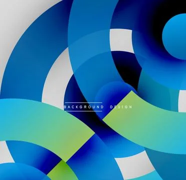 Abstract geometric shapes overlap. Blue, green hues dominate composition. Modern Stock Illustration