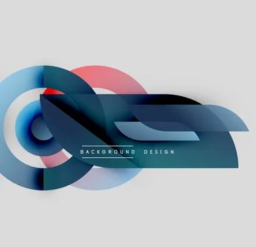 Abstract geometric shapes overlap. Blue, red, teal gradients create dynamic Illustrazione stock
