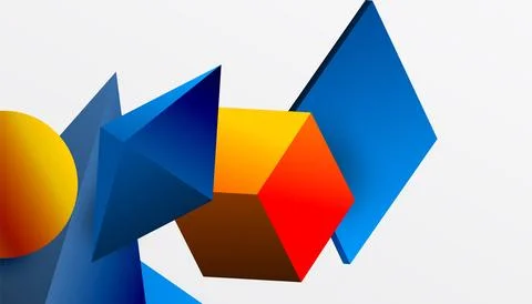 Abstract geometric shapes overlap. Bright colors create dynamic composition. Illustrazione stock