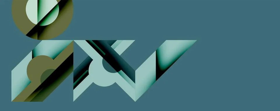 Abstract geometric shapes overlap, creating dynamic composition. Teal background Ilustração Stock