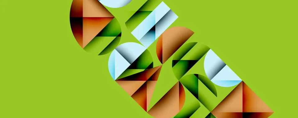 Abstract geometric shapes overlap, creating dynamic composition. Colors include Stock Illustration