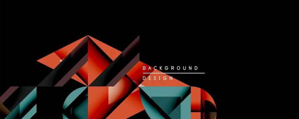 Abstract geometric shapes overlap, creating dynamic composition. Red, teal, gray Stock Illustration