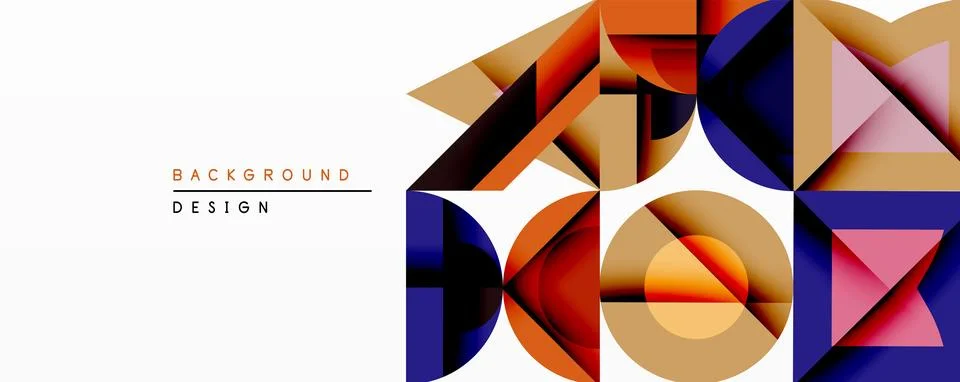 Abstract geometric shapes overlap, creating vibrant colorful design. Orange, Illustrazione stock