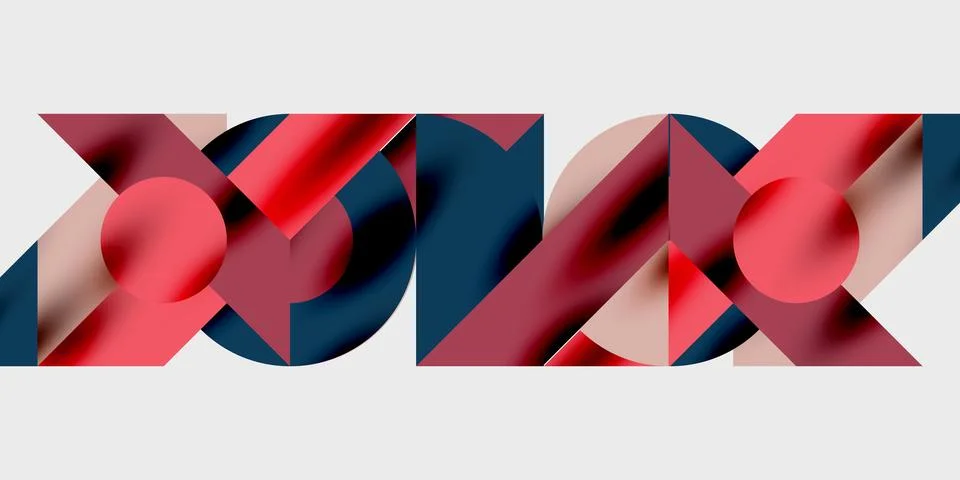 Abstract geometric shapes overlap, creating dynamic composition. Red, navy, Stockillustratie