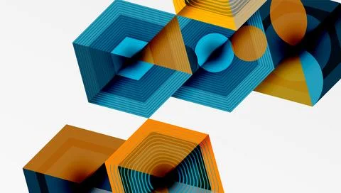Abstract geometric shapes overlap, creating layered visual effect. Warm, cool Illustrazione stock