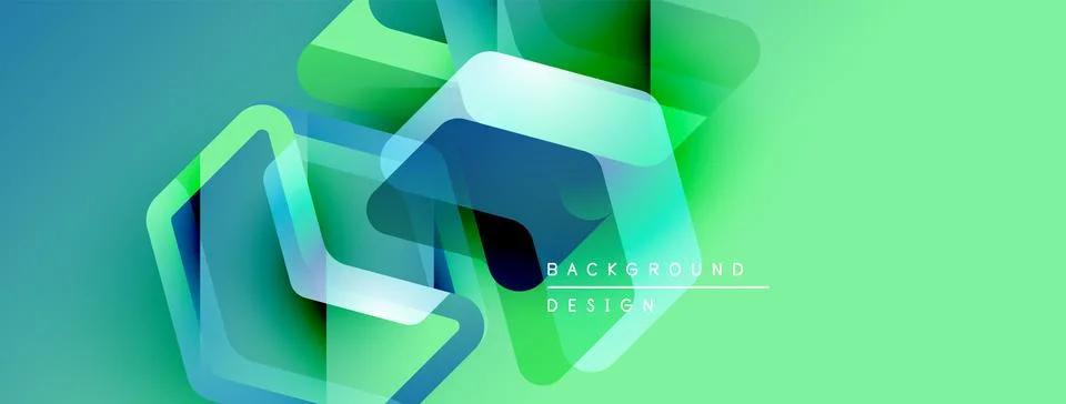 Abstract geometric shapes overlap, creating vibrant green, blue gradients. Stock Illustration