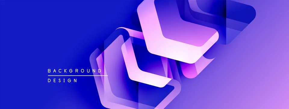 Abstract geometric shapes overlap, creating vibrant blue, purple gradients. Stock Illustration