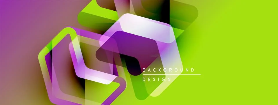 Abstract geometric shapes overlap, creating vibrant purple, green hues. Modern Stock Illustration