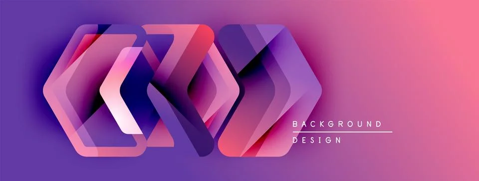 Abstract geometric shapes overlap, creating vibrant purple, pink gradient effect Stock Illustration