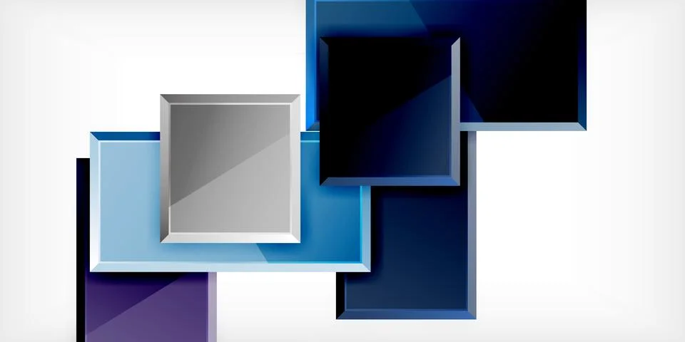 Abstract geometric shapes overlap, creating layered visual effect. Blues, grays, 스톡 일러스트