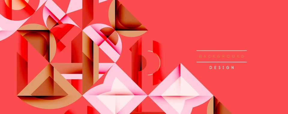 Abstract geometric shapes overlap, creating dynamic red, pink, brown composition Stock Illustration