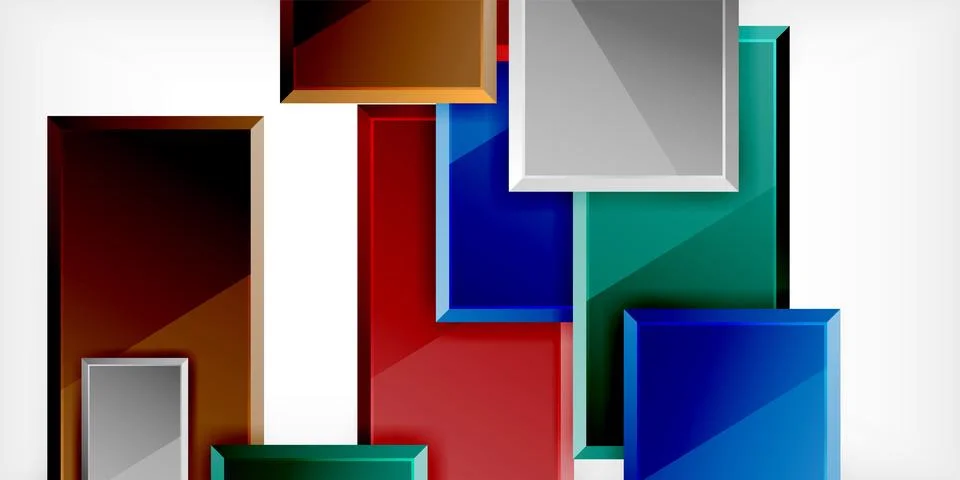Abstract geometric shapes overlap, creating vibrant color blocks. Composition 库存插图