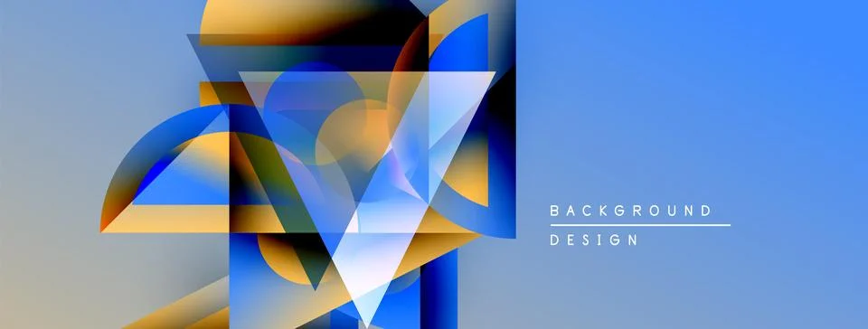 Abstract geometric shapes overlap, creating dynamic blue, gold composition. Stock Illustration