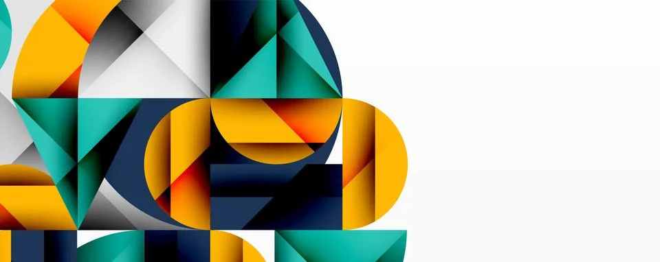 Abstract geometric shapes overlap, creating dynamic composition. Colors include Stock Illustration