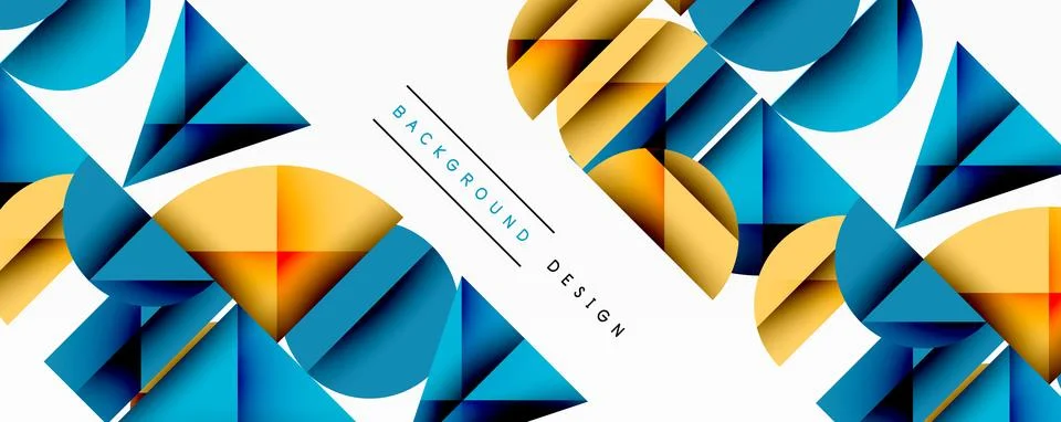 Abstract geometric shapes overlap, creating dynamic visual pattern. Blue, gold, イラスト素材