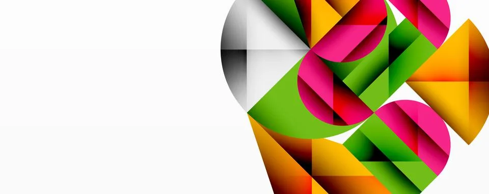 Abstract geometric shapes overlap, creating vibrant colorful composition. White Illustrazione stock