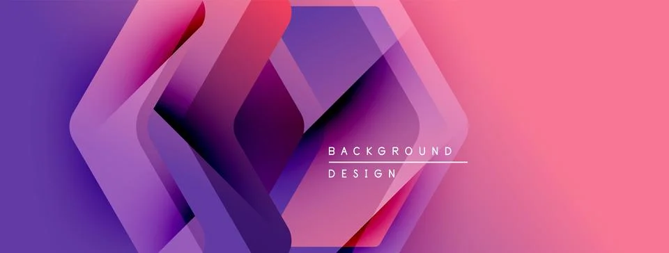 Abstract geometric shapes overlap, creating vibrant pink, purple gradients. Stock Illustration