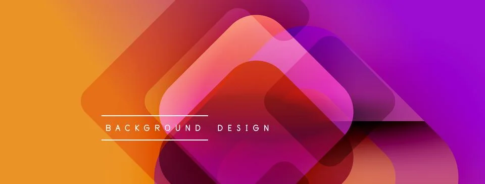 Abstract geometric shapes overlap, creating vibrant orange, purple gradients. Stock Illustration