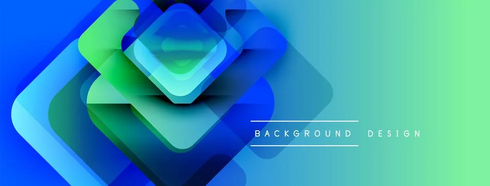 Abstract geometric shapes overlap, creating vibrant blue, green gradient. Modern Stock Illustration