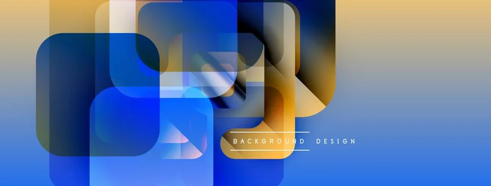 Abstract geometric shapes overlap, creating vibrant blue, gold gradient. Modern 库存插图