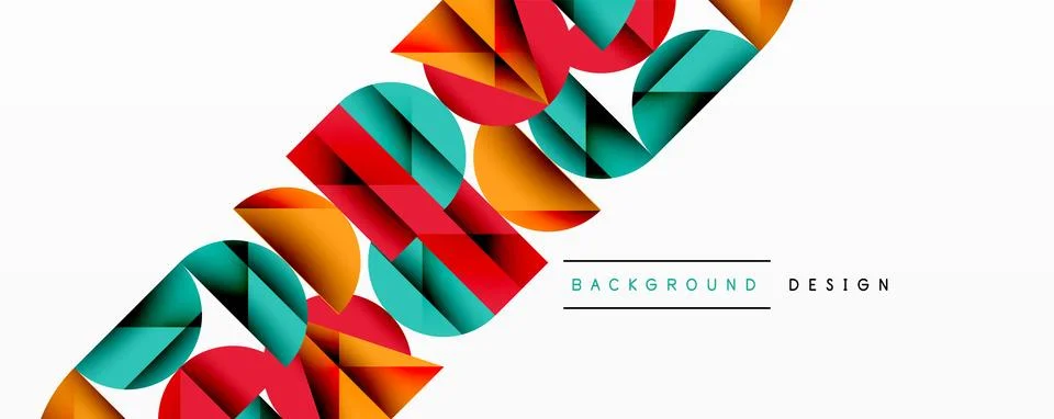 Abstract geometric shapes overlap, creating dynamic colorful pattern. White 스톡 일러스트