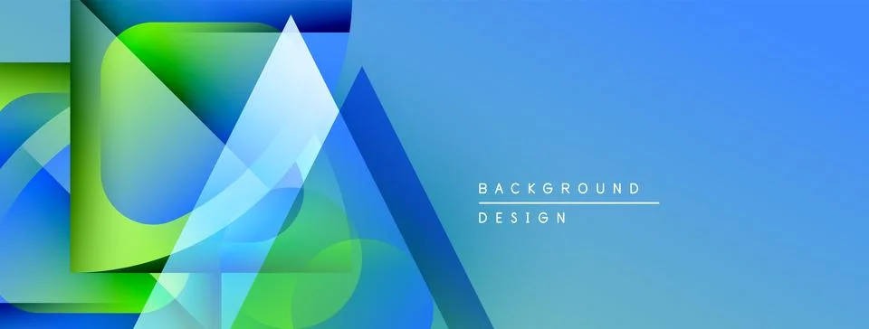 Abstract geometric shapes overlap, creating vibrant blue, green gradients. Right Illustrazione stock