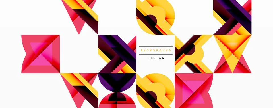 Abstract geometric shapes overlap, creating vibrant colorful background. Modern Stock Illustration