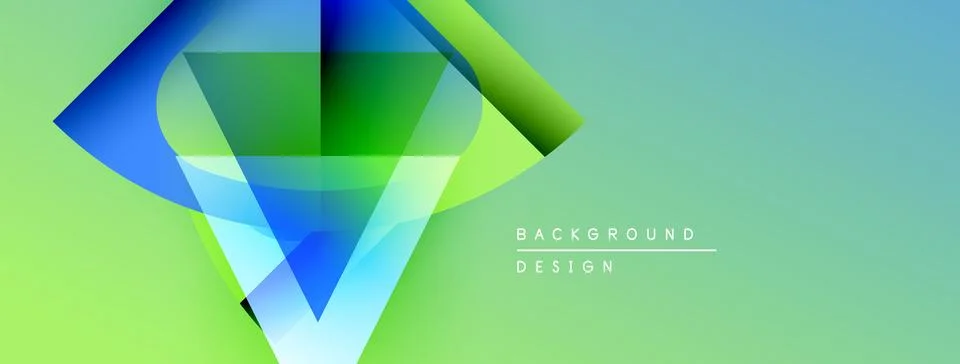 Abstract geometric shapes overlap, creating vibrant gradients. Light blue, green Stock Illustration