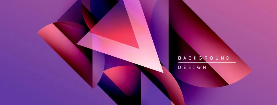 Abstract geometric shapes overlap, creating vibrant purple, magenta gradients. Stock Illustration