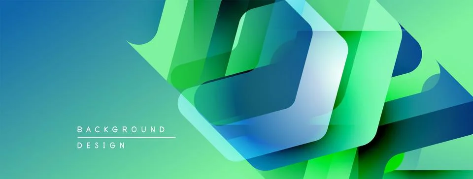Abstract geometric shapes overlap, creating vibrant green, blue gradient. Modern Stock Illustration