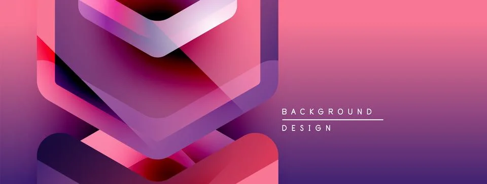 Abstract geometric shapes overlap, creating vibrant pink, purple gradient. Text Illustrazione stock